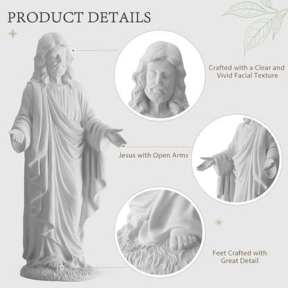 30-Inch Jesus Statue Outdoor & Indoor,All-Weather Large Garden Statue with Open Arms, Weighted Base – Religious Garden Decor for Patio, Lawn, Church