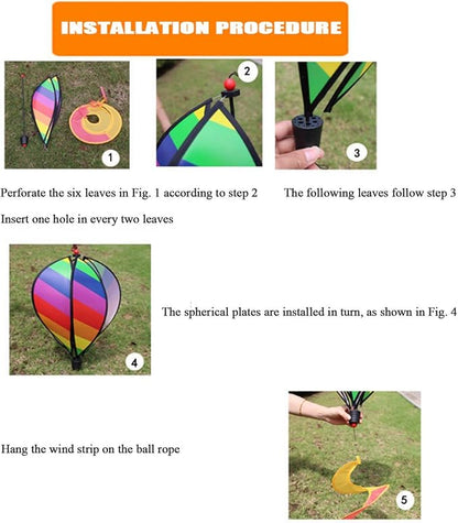 ASkinds 6 Panel Rainbow Windsock Hot Air Balloons Wind Spinner with Colorful Tail Kinetic Hanging Decoration for Outdoor, Garden, Courtyard, Indoor