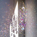 HDCRYSTALGIFTS 21.5inch Crystal Prisms Suncatcher for Window Hanging, Rainbow Maker Crystal Sun Catcher Indoor Window Glass Wind Chimes Home Garden Decor, Purple