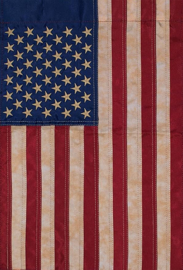 Tea Stained Applique & Embroidered American Flag House Flag USA 28" x 50"