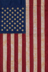 Tea Stained Applique & Embroidered American Flag House Flag USA 28" x 50"