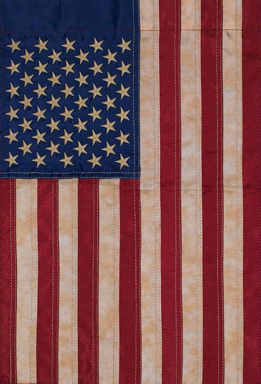 Tea Stained Applique & Embroidered American Flag House Flag USA 28" x 50"