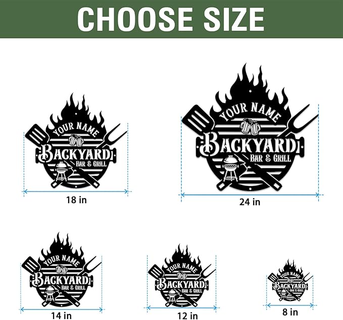 MeMate Backyard Sign and Decor Outdoor, Customized Backyard Bar and Grill Metal Sign, Personalized Outdoor Metal Signs, Large Plaque Wall Hanging Art for Patio, Men Caves, Restaurants