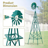 DREAMADE 8ft Steel Windmill, Farmhouse Windmill Decoration with Directional Vane, 4 Anchoring Stakes & Reinforced Base, Weather-Ready Garden Spinner for Backyard, Garden, Patios, Rural Areas (Green)