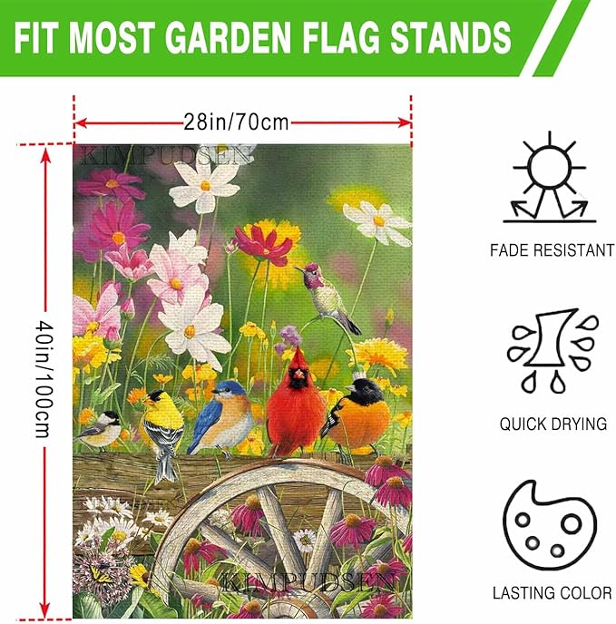 Spring Hummingbirds House Flag 28 x 40 Double Sided, Flower Birds Decorative Garden Flags for Anniversary Yard Outside Seasonal Decoration