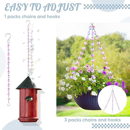 Landical 9 Pack 12 Inch Suncatcher Plant Hanger Hanging Basket Chains with Hooks Crystal Suncatcher Prism Window Hanging Chain Garden for Flower Pots Bird Feeders Wind Chimes Ornaments(Pink)