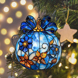 Blue Floral Pumpkin Acrylic Suncatcher Stained Glass Effect Window Car Hanging Christmas Ornament Indoor Outdoor Decor Garden Sun Catcher Panel for Halloween Lover for Women Mom Grandma