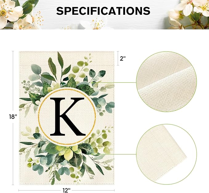 AVOIN colorlife Monogram Letter K Floral Garden Flag 12x18 Inch Double Sided Outside, Family Last Name Initial Yard Outdoor Decoration