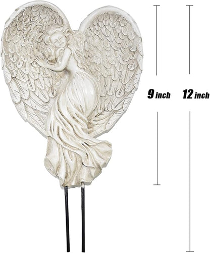Sleeping Angel Garden Outdoor Statue Memorial Angel Figurine & Sculpture Memory Guardian Angel with Stake - 12 inch