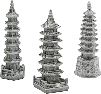Saihisday 3PCS Mini Pagoda Sandstone Sculpture, Chinese Zen Pagoda Figurines for Garden, Office Home Desktop Decor