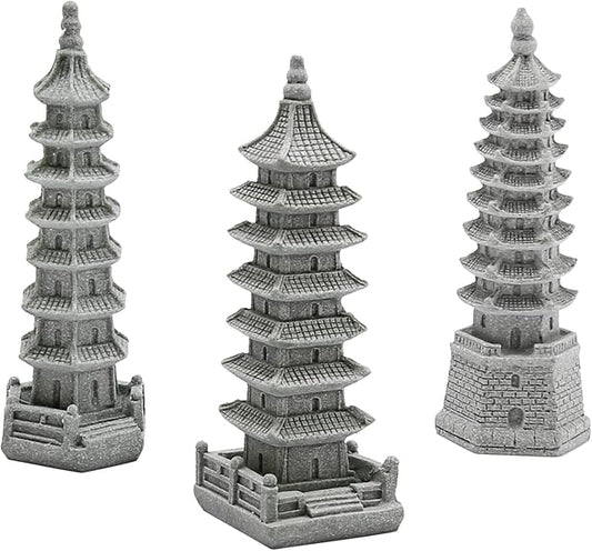 Saihisday 3PCS Mini Pagoda Sandstone Sculpture, Chinese Zen Pagoda Figurines for Garden, Office Home Desktop Decor
