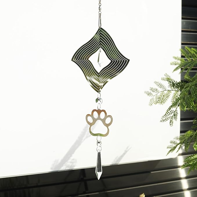 LONGSHENG - SINCE 2001 - Crystal Suncatcher Wind Spinner Pendant Hanging Silver Pet Footprints Ornament Rainbow Maker Garden Patio Sun Catcher Window Decor