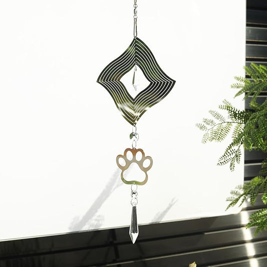 LONGSHENG - SINCE 2001 - Crystal Suncatcher Wind Spinner Pendant Hanging Silver Pet Footprints Ornament Rainbow Maker Garden Patio Sun Catcher Window Decor