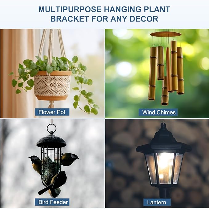 4 Pcs 10 Inch Swivel Hanging Planter Bracket Bird Feeder Hanger White Metal Plant Hanger for Wind Chimes Flower Baskets Lanterns Versatile Hangings Brackets Indoor Outdoor