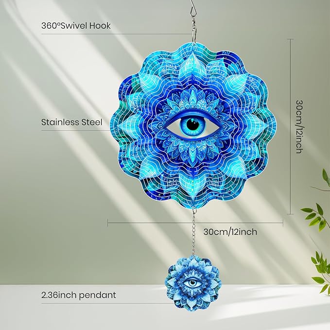 Wind Spinners Outdoor Eye, 12 inch Laser Cut Metal Art Geometric Pattern Wind Spinners Craft Decor Birthday Gifts for Women and Mom - Hanging Kinetic for Yard, Garden, Patio, Outdoor