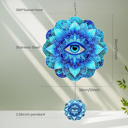 Wind Spinners Outdoor Eye, 12 inch Laser Cut Metal Art Geometric Pattern Wind Spinners Craft Decor Birthday Gifts for Women and Mom - Hanging Kinetic for Yard, Garden, Patio, Outdoor