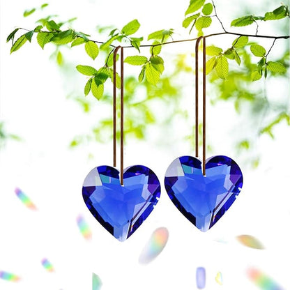 Together-life 2 Pack Heart Crystal Ball Prism Pendant, Clear Glass Crystal Suncatcher Rainbow Maker for Window, Indoor Outdoor Garden Hanging Décor(Blue)