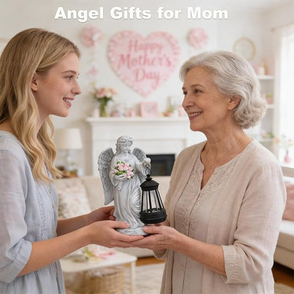 VEEKI Solar Angel Statue Outdoor, Garden Statue Angel Figurine Lights Outdoor Waterproof, Resin Angel Sculpture for Garden Yard Lawn Grave Cemetery Decor, Gift for Mom Grandma Women