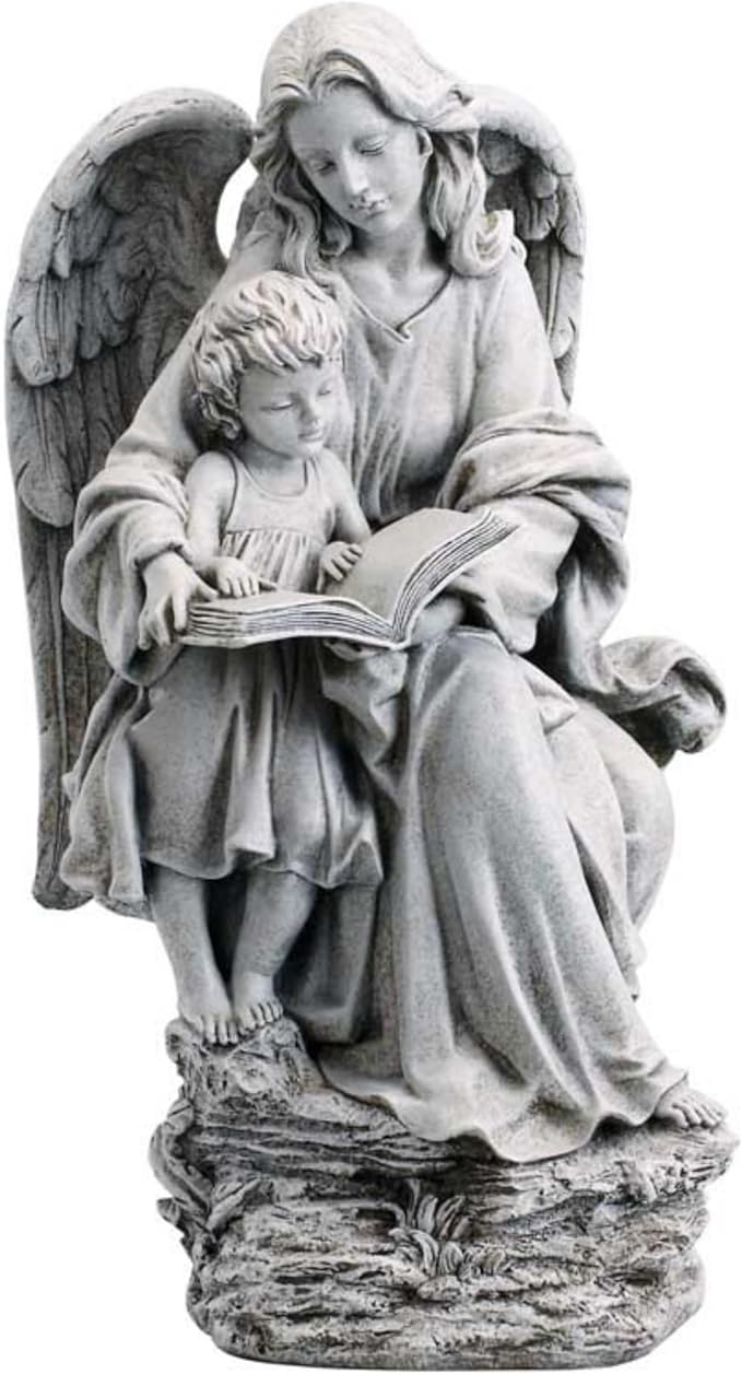 Avalon Gallery Guardian Angel with Child Garden Statue, Stone Resin Outdoor Décor, 19" Tall x 10" Wide