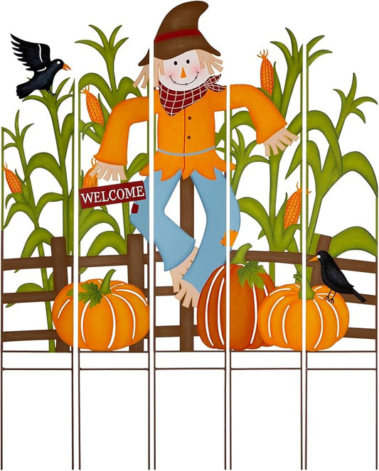 Glitzhome 5-Piece Modular Yard Stake Set, 41.5 Inch Scarecrow & Corn Fall Decor - Rust-Proof Metal Farmhouse Outdoor Decor for Thanksgiving Harvest