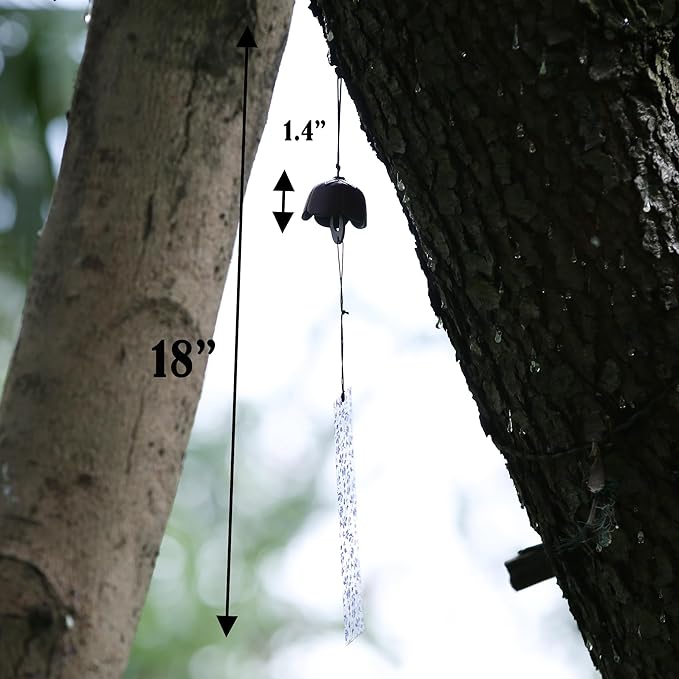 Japanese Wind Chime Cast-Iron Outdoor Ornament for Garden, Patio & Balcony, Hanging Metal Wind-Bell Decoration Gift, Blessing Pendant Windchimes & PVC Wind-Catcher, Red Plum