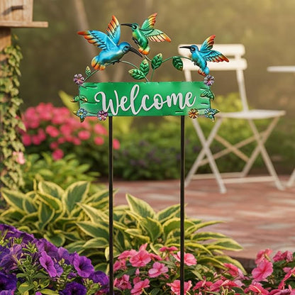 41.7inch Hummingbird Garden Stake for Yard, Lawn, Pathway, Hummingbird Outdoor Decor with Metal Welcome Yard Sign for Grandma's Garden Lawn Art Decorations