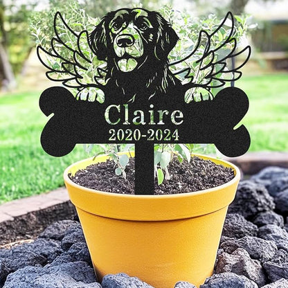 Custom Golden Retriever Memorial Grave Marker, Personalized Angel Wing Dog Memorial Stake Bone Marker, Customized Metal Memorial Plaque for Dog Cemetery Grave Garden Yard Remembrance Stake