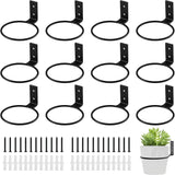 12-Pack 4 Inch Flower Pot Holder Ring Hanging Plant Holder Wall Mount Metal Plant Hangers Indoor Outdoor Planter Hooks Brackets for Patio, Garden, Home, Matte Black