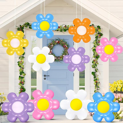 18 Pcs Spring Daisy Flower Inflatable Balls Blow up Daisy Flower Inflatable Decoration Colorful Spring Inflatable Hanging Ornament Flower Shape PVC Yard Decors for Indoor Outdoor (Modern)