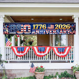 9.8 x 1.6 FT 250th Anniversary Banner, Red White Blue Stars Stripes Design for Independence Day, 1776-2026 250 Years Birthday, Patriotic Outdoor Yard Decor, Fence Banner Home Outside Decorations