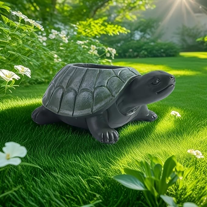 Adorable Resin Turtle Planter Statue - Outdoor Garden Decor with Unique Shell Design, Durable Weather-Resistant Construction for Patio, Porch, or Yard