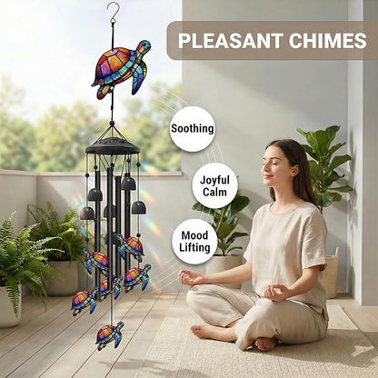 35.4" Sea Turtle Wind Chimes for Outside, Metal Windchimes, Sea Turtle Wind Chime Garden Decor, Mothers Day Birthday Memorial Gifts for Mom Grandma Wife, Durable Outdoors Decor