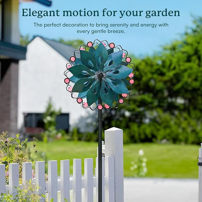 Wind Spinners Outdoor - Metal Garden Wind Spinner with Stake, Windmill for Yard, Gift for Family, 13'' W x 70.5'' H