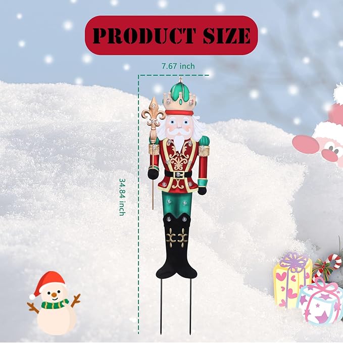 Christmas Yard Stakes Lighted Up Metal Christmas Yard Decorations LED King Nutcracker with Crown Scepter Lighted Stakes Outdoor Xmas Stake Lawn Pathway Outdoor Decoration