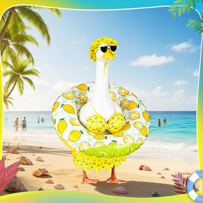 Bikini Porch Goose Outfits, 23" Goose Statue Bikini Lemon Costume Summer Porch Goose Outfits, Durable Hawaiian Goose Clothes with Sunglasses and Swim Ring, Outdoor Yard Patio Garden Decor