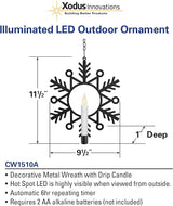 CW1510A Battery Powered 12 Inch Metal Snowflake Window Wreath with Hot Spot Flickering Flameless Candle Light and Automatic Timer,