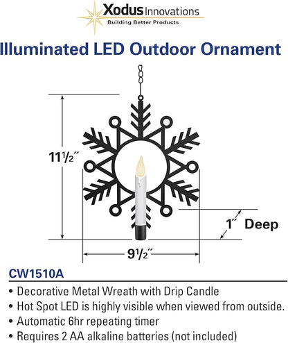 Xodus Innovations CW1510A 4 Battery Powered Metal Snowflake Window Wreaths with Hot Spot Flameless Candle Light and Automatic Timer