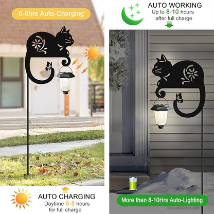 Cat Solar Lights Outdoor,Metal Black Cat Yard Decorations Outside for Garden Decor Stake,Solar Lights for Pathway,Women Gifts