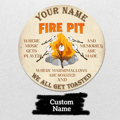 MeMate Personalized Name Signs - Customized Metal Signs for Backyard & Patio Decor, Marshmallow Toasting, Camping