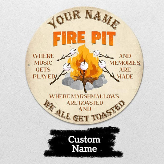MeMate Personalized Name Signs - Customized Metal Signs for Backyard & Patio Decor, Marshmallow Toasting, Camping