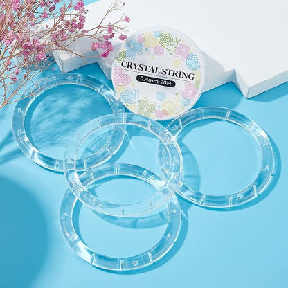 GORGECRAFT 4 Pack Wind Chime Supplies - Top Ring Transparent Top Circles with Elastic Thread for Outdoor Home Garden Patio