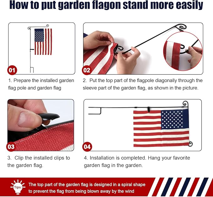 HOOSUN Garden Flag Stand,Sturdy Garden Flag Holder Pole for Outside House,Yard Flags Holder with one Tiger Clip,Yard Banner Pole for Holiday Flags Decorations Outdoor Lawn (2 Pack）
