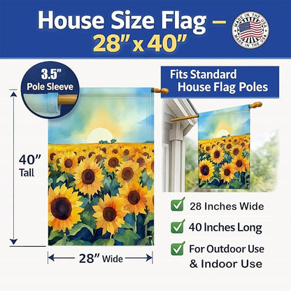 Caroline's Treasures Kansas Sunflowers in Watercolor House Flag Large Porch Sleeve Pole Decorative Outside Yard Banner Artwork Wall Hanging, Polyester, House Size, Multicolor