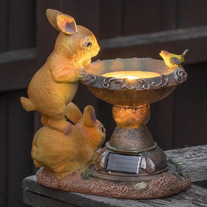 Banax Solar Rabbit Bird Bath for Garden, Ornaments Outdoor Statue Garden Gifts Waterproof Resin Sculpture with Solar Lights Outdoor Ornament for Christmas Decorations & Home Decor