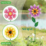 Wind Spinners Garden Decor,4 Pack Colorful Flower Garden Stakes for Outdoor Decorations,Metal Wind Spinner Yard Stake for Patio,Lawn