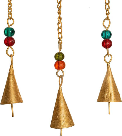 Tree of Life Beaded Windchime Wall Hanging Chimes Indian Décor for Home Balcony Garden Decorative Items and Gifting (Antique Golden-Big)