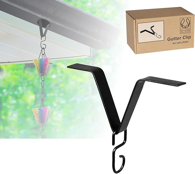 U-nitt Gutter Clip for Rain Chain Installation DIY | Gutter Adapter for Roof Downspout Chain | Water Collection | Black, Heavy Metal, 6 X 5 inches, Adjustable, Fits 2 in Gutter Hole