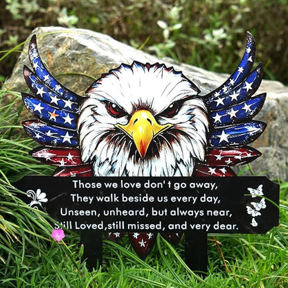 Patriotic Eagle Metal Cemetery Stakes, Waterproof Memorial Garden Markers for Veterans & Family, Outdoor Grave Decorations (Eagle)