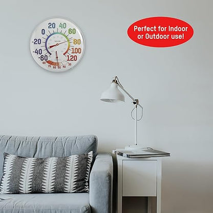 Taylor Metal Wall Indoor Outdoor Thermometer and Hygrometer, Easy to Read Numbers for Patio, Pool, and Indoor Areas, 12 inch, Multi