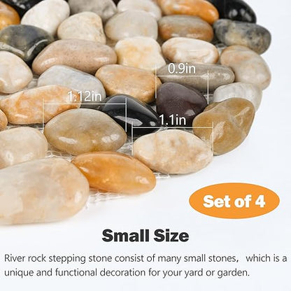 River Rock Stepping Stones Outdoor for Garden Walkway, 12 inch Diameter 4 Pcs Round Shape Paver Step Stones Polished Pebble River Stone Mat for Yard Lawn Patio Pathway Walk Way - Multi-color